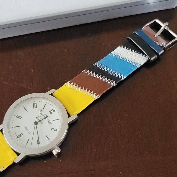 Vintage Marcel Drucker Signature Patchwork Leather Band Watch Original Box - Picture 3 of 7